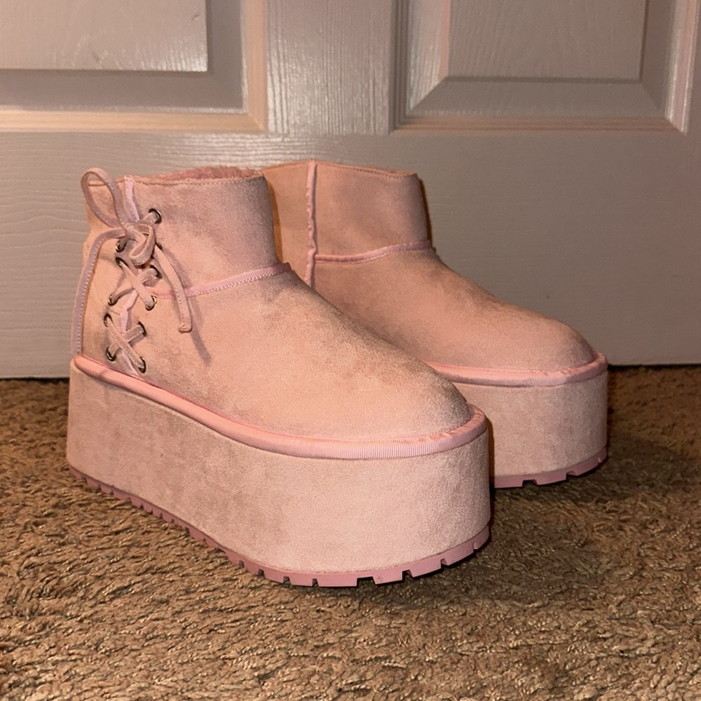 Sugar Thrillz Pink Platform Ankle Boots